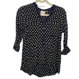 ANTHROPOLOGIE Black Polka Dot Button Down Blouse Size 2